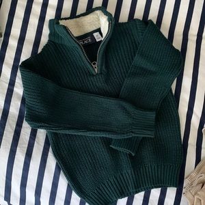 Toddler Boys Dark Green Quarter-Zip Sweater. Faux Sherpa lined Collar. Size 3T